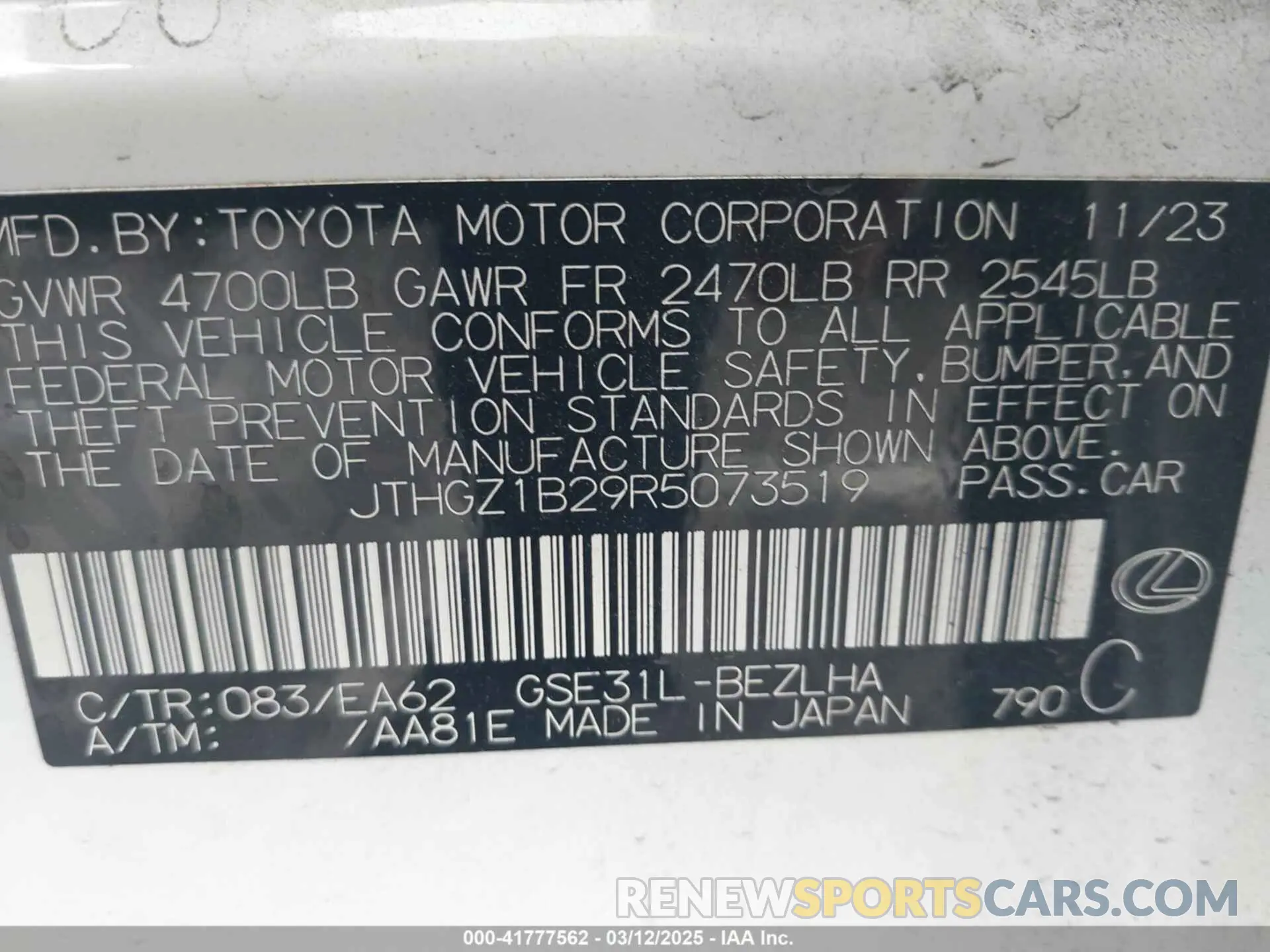 9 fotografías del automóvil dañado JTHGZ1B29R5073519 LEXUS IS 350 2024