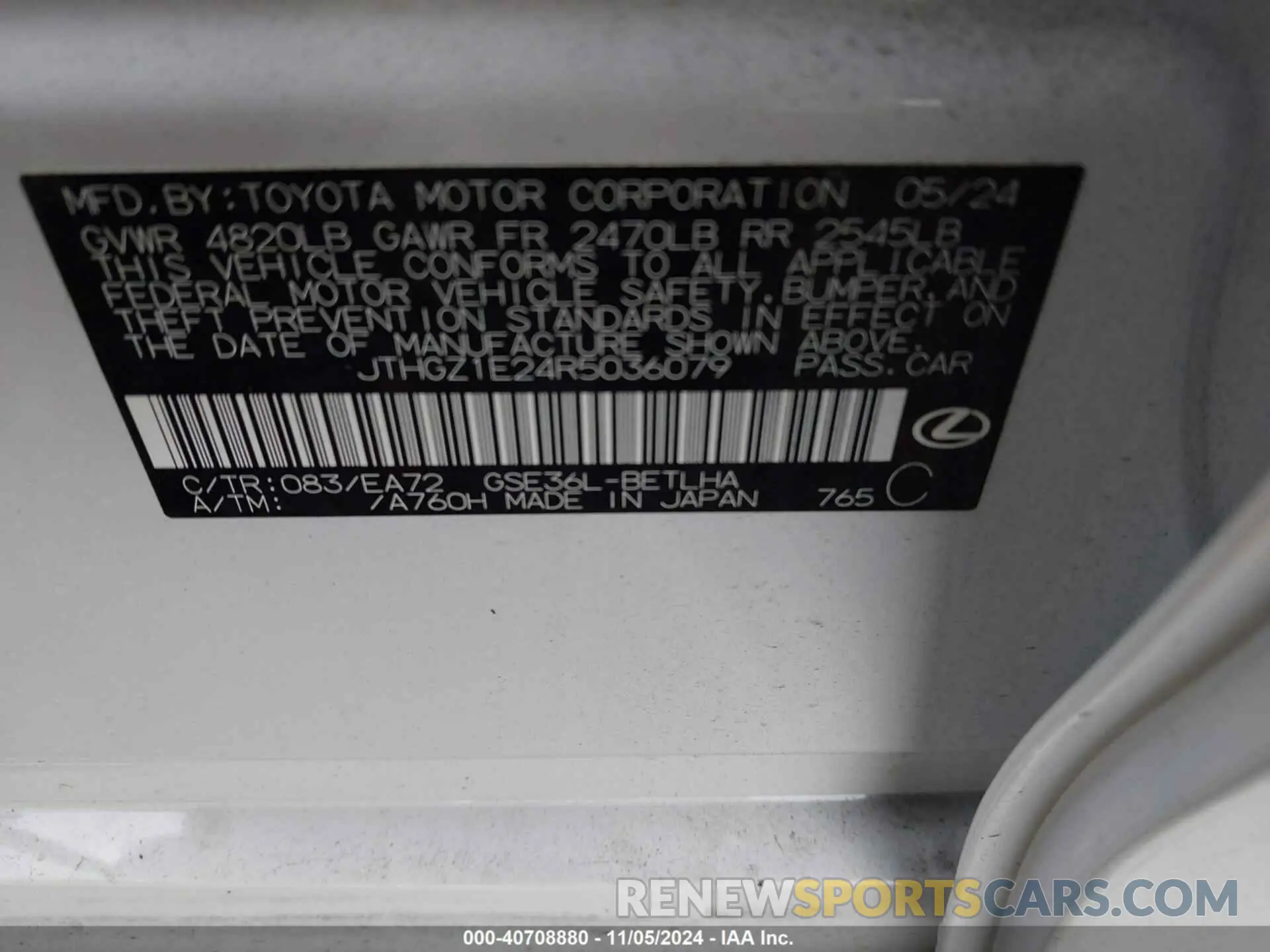 9 fotografías del automóvil dañado JTHGZ1E24R5036079 LEXUS IS 350 2024