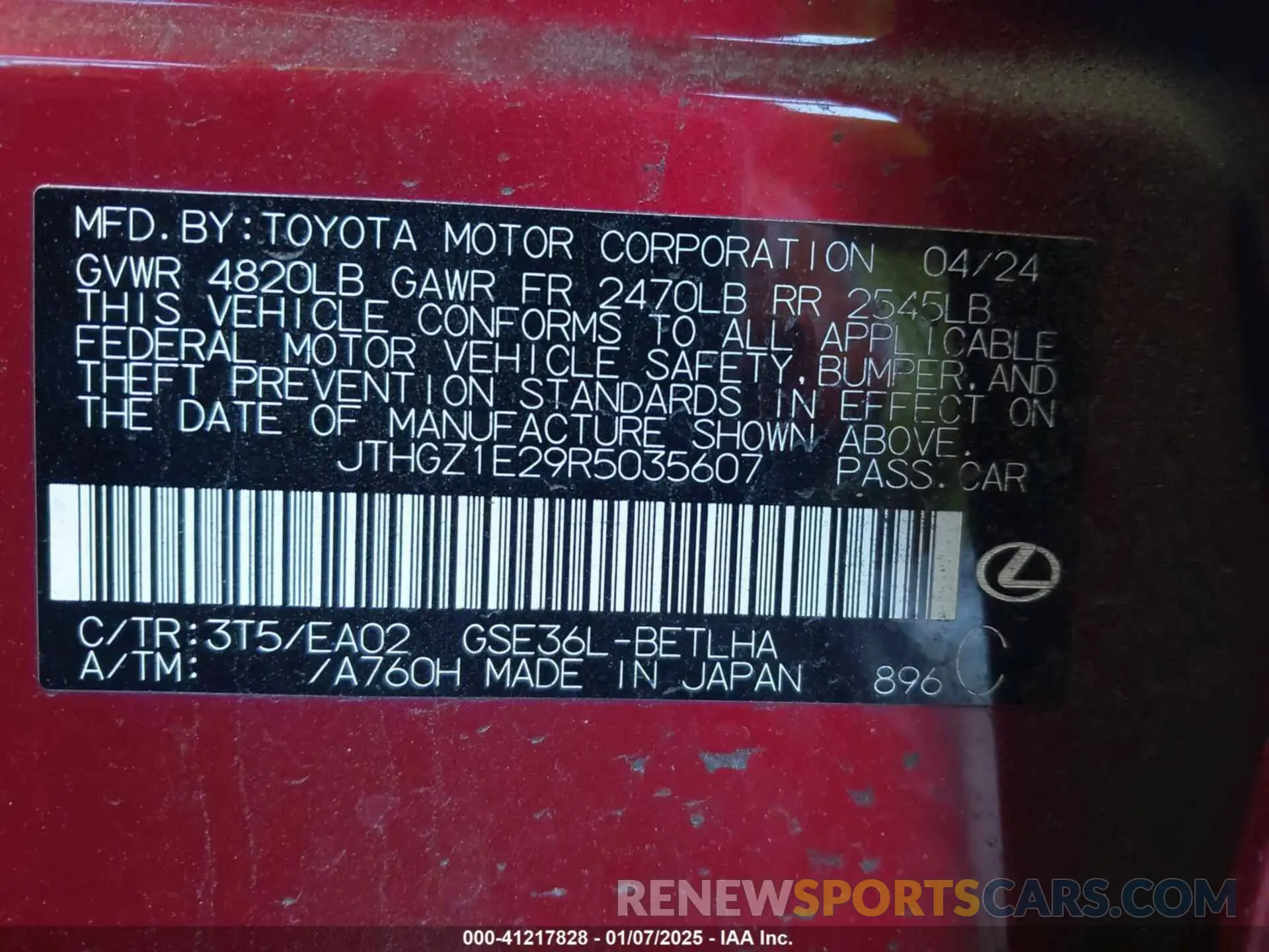 9 fotografías del automóvil dañado JTHGZ1E29R5035607 LEXUS IS 350 2024