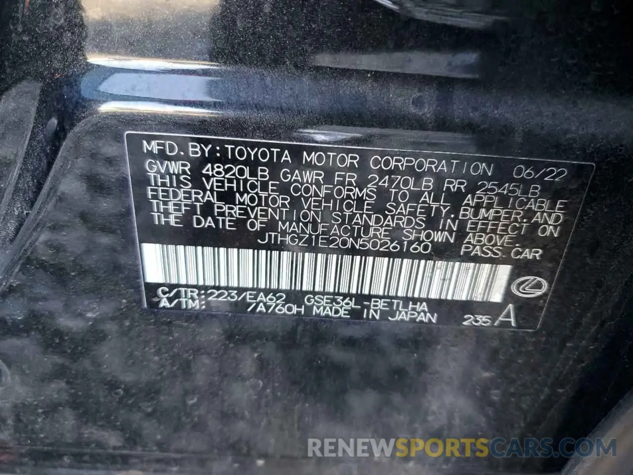 13 fotografías del automóvil dañado JTHGZ1E20N5026160 LEXUS IS 350 F S 2022
