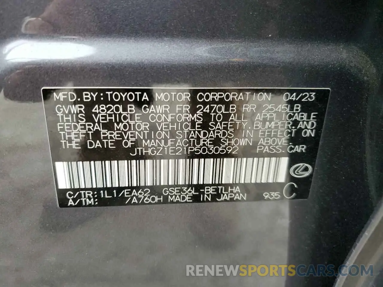 12 fotografías del automóvil dañado JTHGZ1E21P5030592 LEXUS IS 350 F S 2023