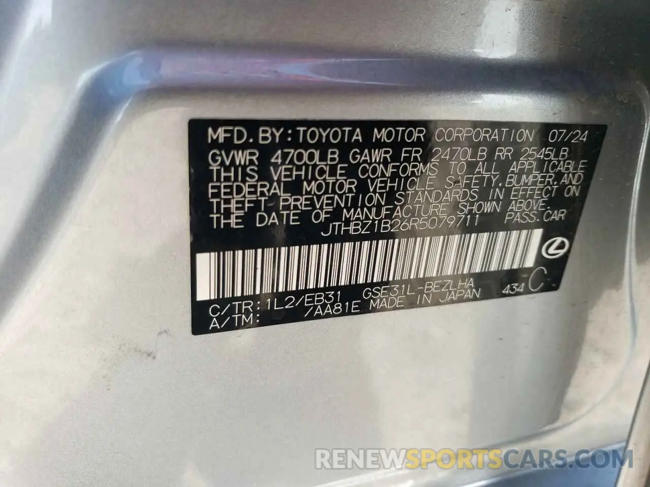 14 fotografías del automóvil dañado JTHBZ1B26R5079711 LEXUS IS 350 F S 2024