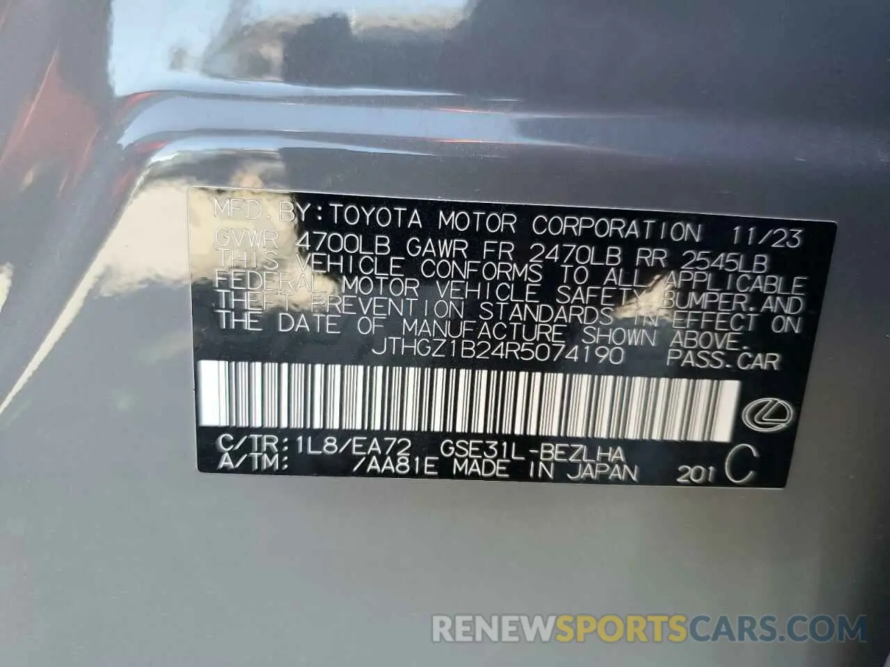 12 fotografías del automóvil dañado JTHGZ1B24R5074190 LEXUS IS 350 F S 2024