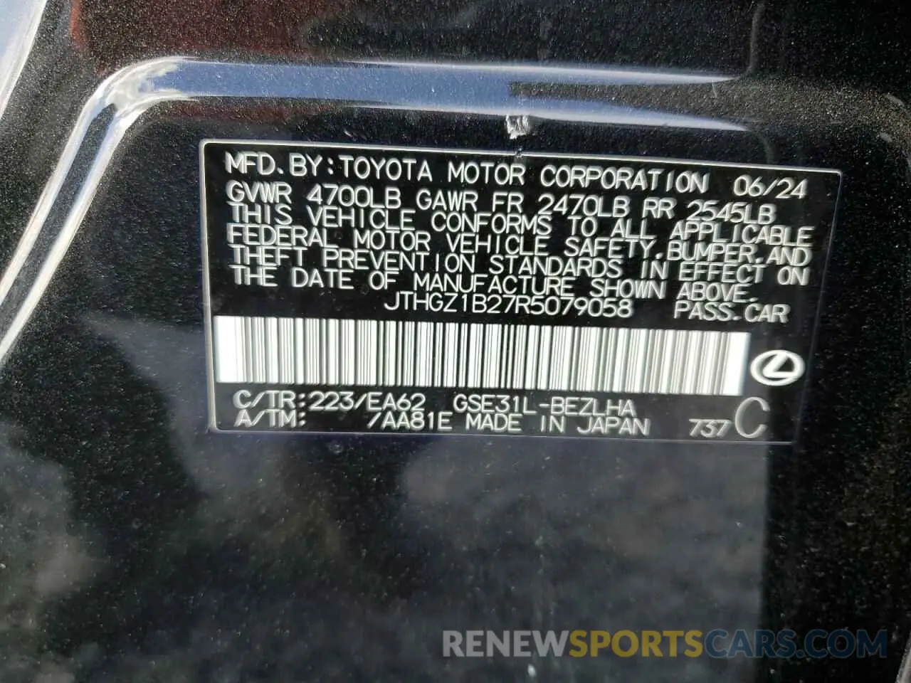 13 fotografías del automóvil dañado JTHGZ1B27R5079058 LEXUS IS 350 F S 2024