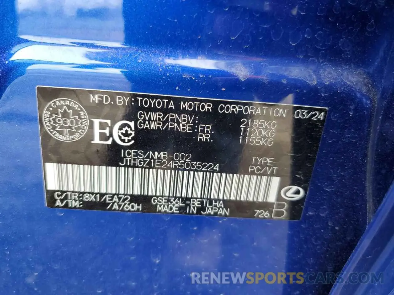 12 fotografías del automóvil dañado JTHGZ1E24R5035224 LEXUS IS 350 F S 2024
