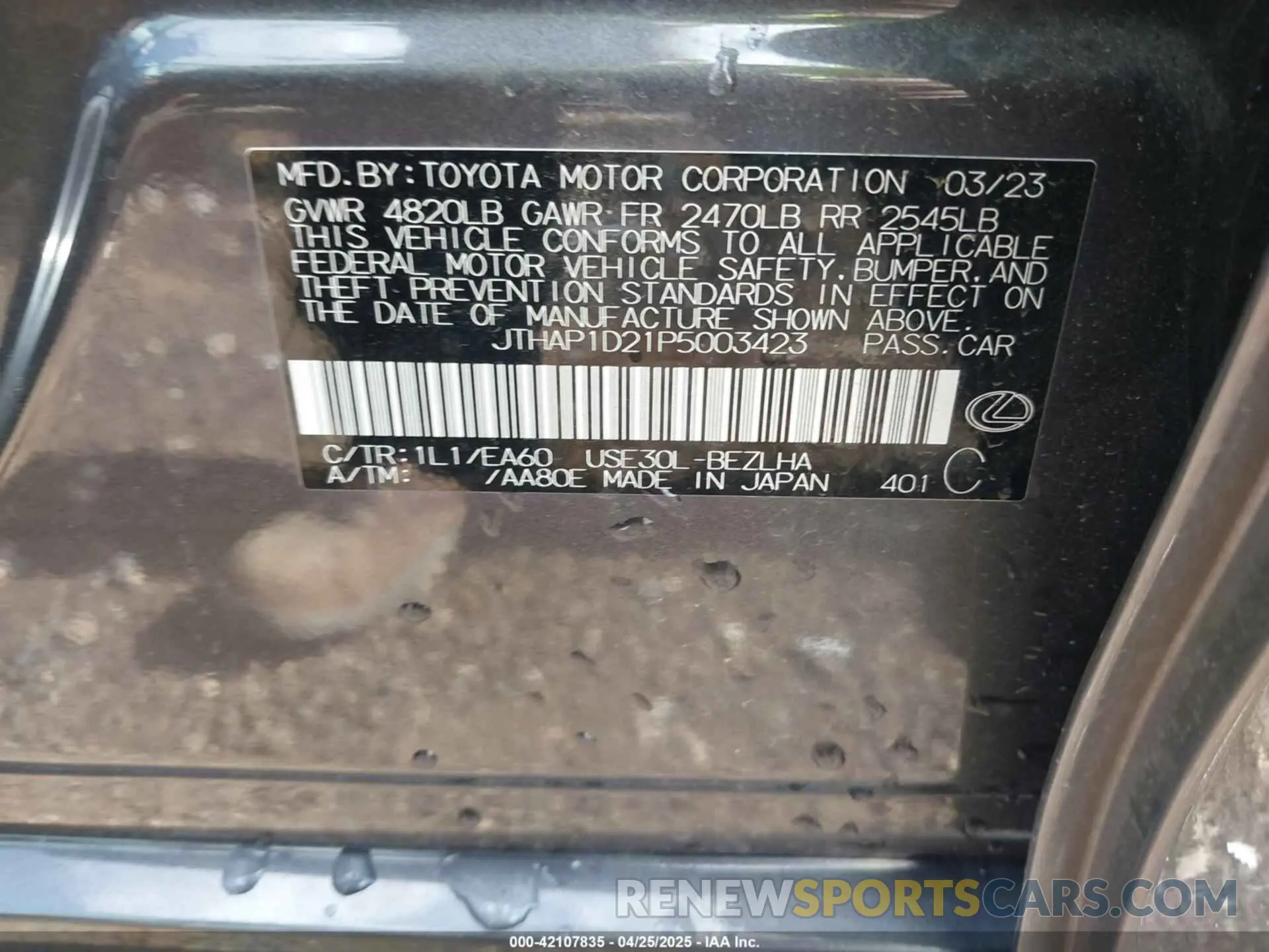9 fotografías del automóvil dañado JTHAP1D21P5003423 LEXUS IS 500 2023