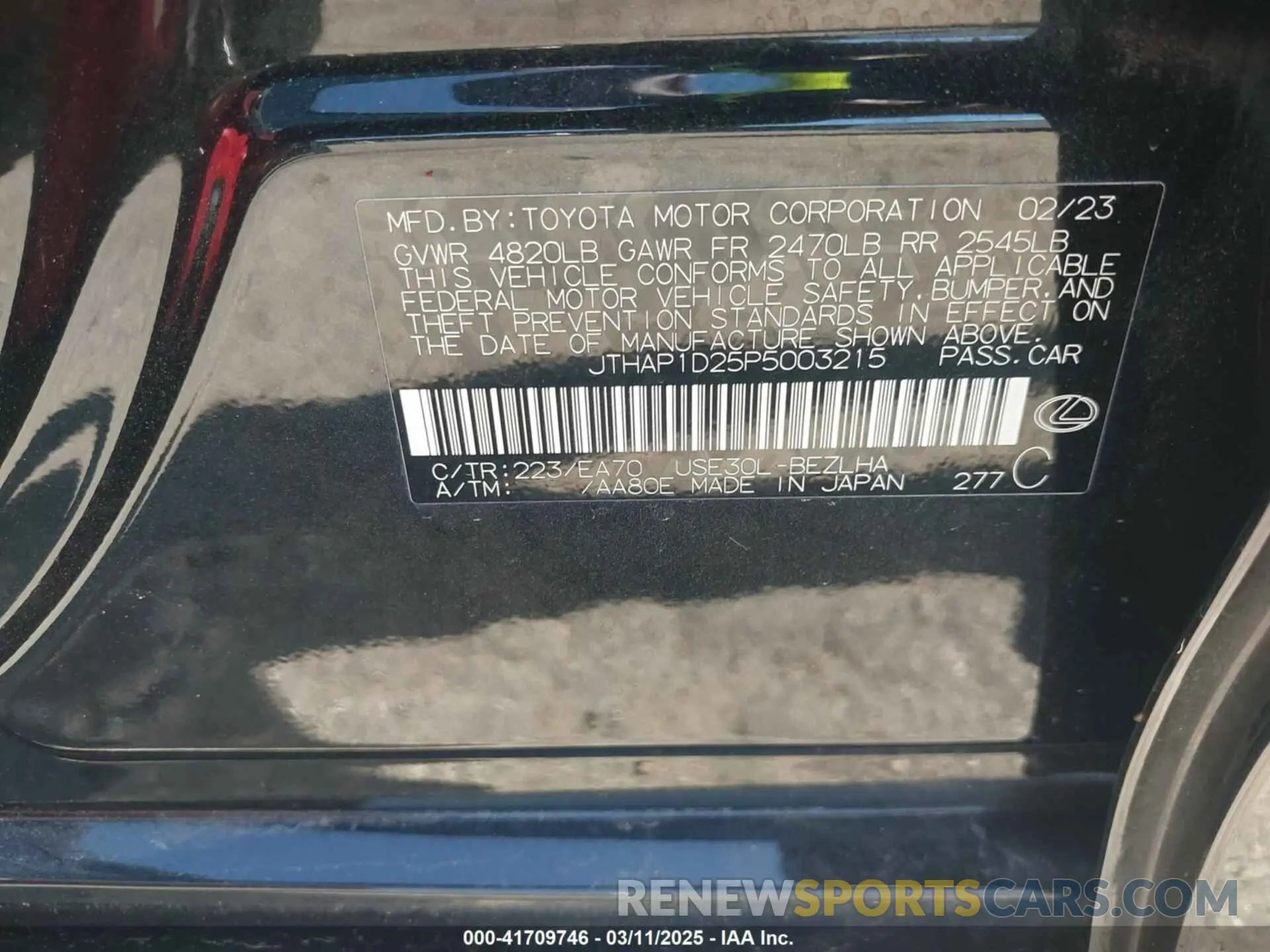 9 fotografías del automóvil dañado JTHAP1D25P5003215 LEXUS IS 500 2023