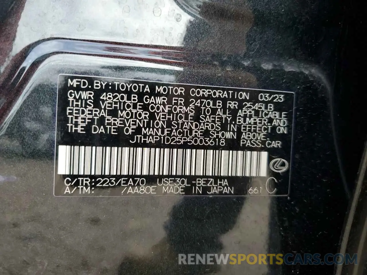 12 fotografías del automóvil dañado JTHAP1D25P5003618 LEXUS IS 500 F S 2023