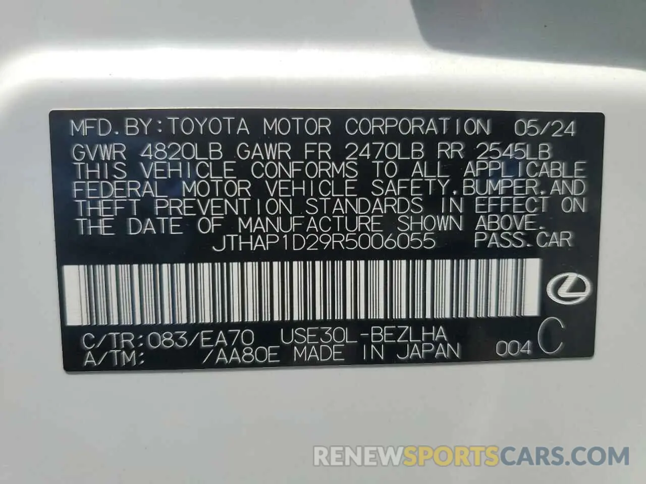 12 fotografías del automóvil dañado JTHAP1D29R5006055 LEXUS IS 500 F S 2024