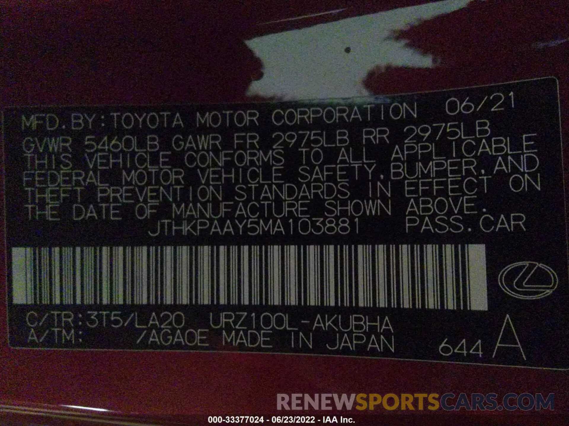 9 fotografías del automóvil dañado JTHKPAAY5MA103881 LEXUS LC 2021