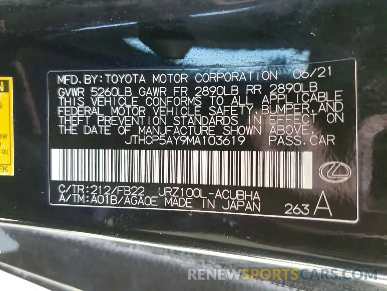 12 fotografías del automóvil dañado JTHCP5AY9MA103619 LEXUS LC500 2021