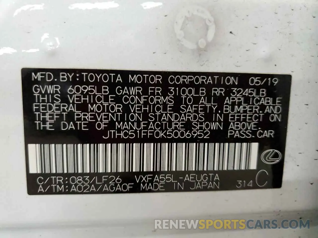 12 fotografías del automóvil dañado JTHC51FF0K5006952 LEXUS LS500 2019