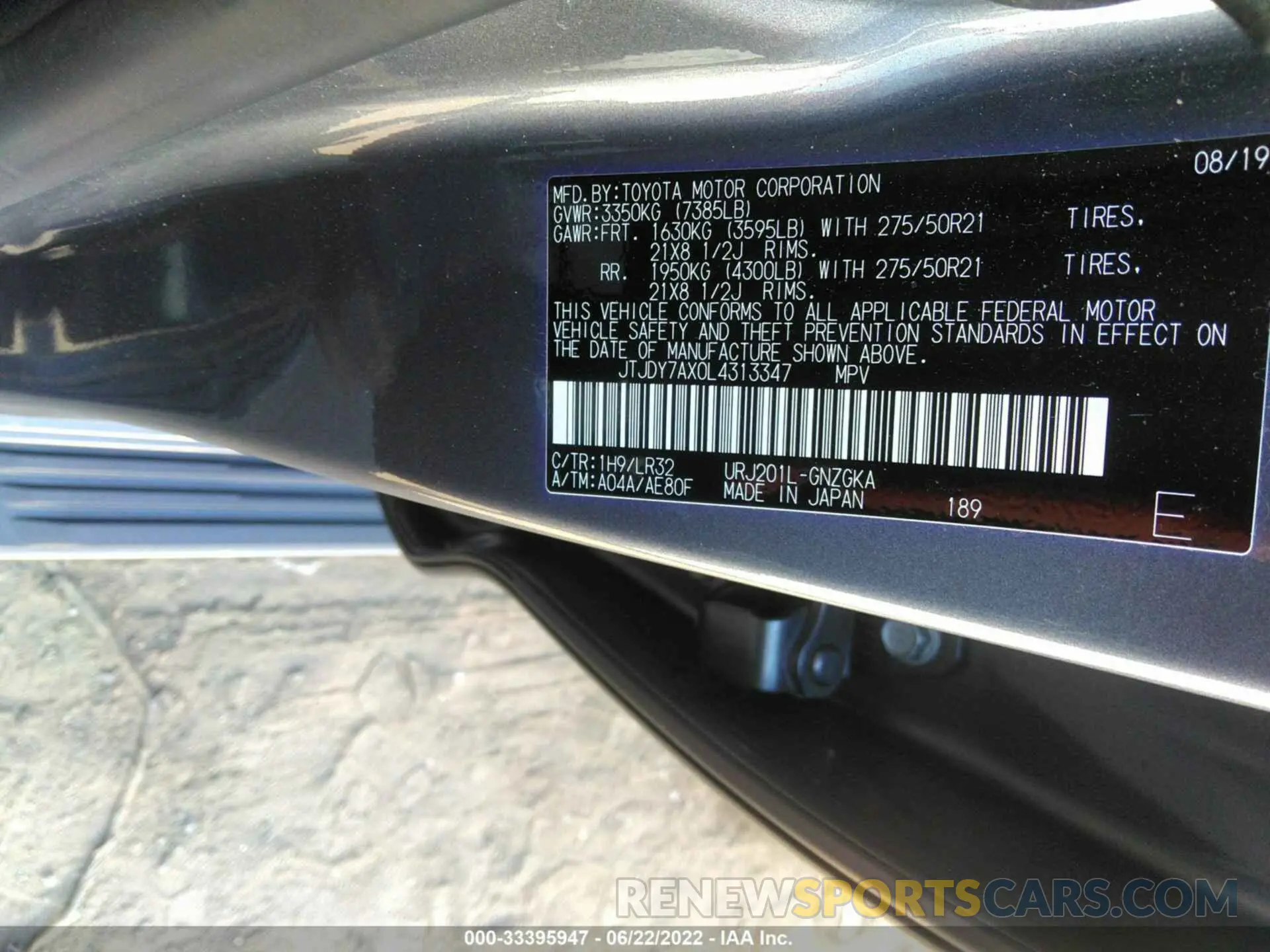 9 fotografías del automóvil dañado JTJDY7AX0L4313347 LEXUS LX 2020
