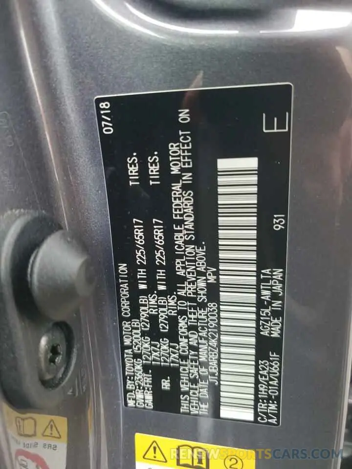 13 fotografías del automóvil dañado JTJBARBZ4K2190038 LEXUS NX 2019