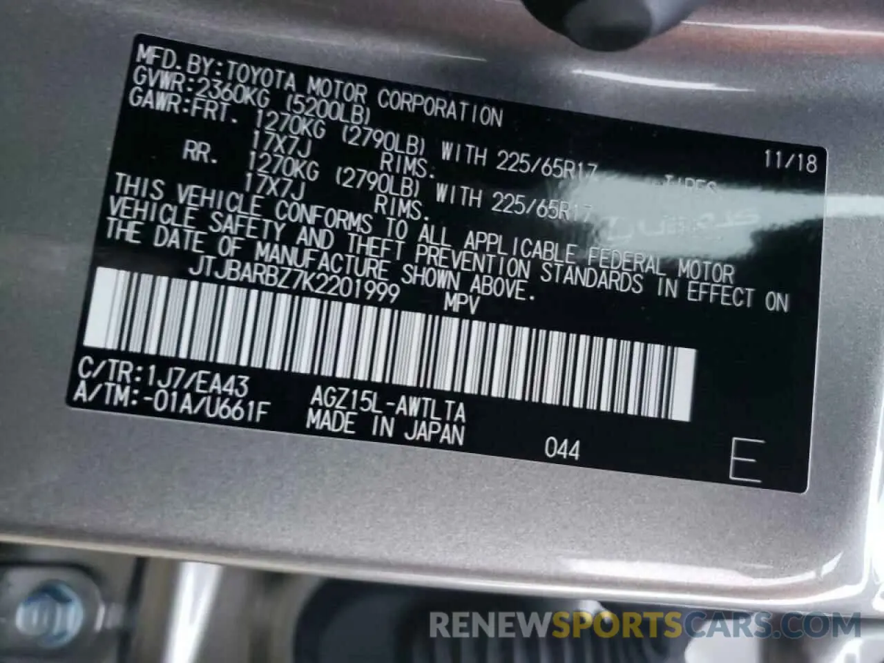 10 fotografías del automóvil dañado JTJBARBZ7K2201999 LEXUS NX 2019