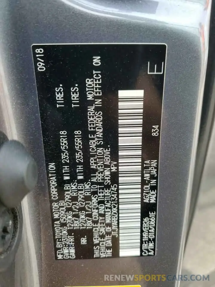 13 fotografías del automóvil dañado JTJYARBZXK2134745 LEXUS NX 2019