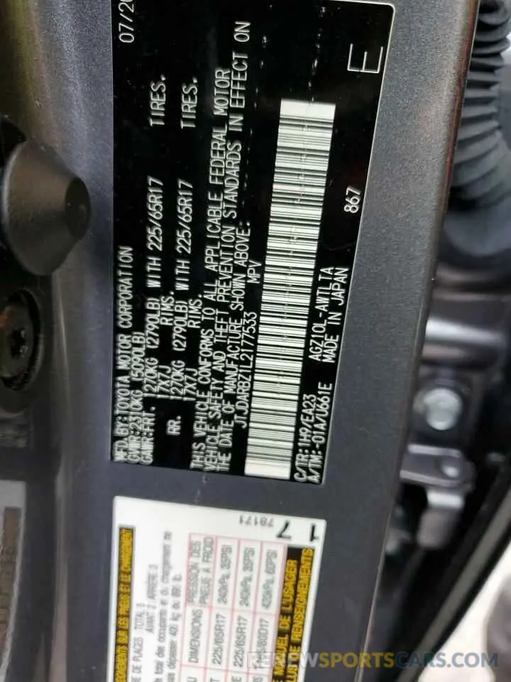 10 fotografías del automóvil dañado JTJDARBZ1L2177533 LEXUS NX 2020