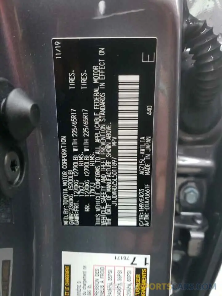 10 fotografías del automóvil dañado JTJDARDZ5L5011897 LEXUS NX 2020