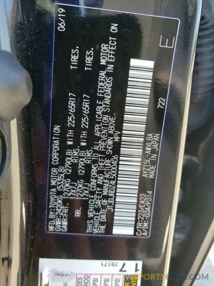 10 fotografías del automóvil dañado JTJDJRDZ4L5000406 LEXUS NX 2020