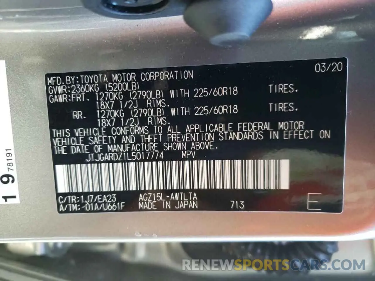 10 fotografías del automóvil dañado JTJGARDZ1L5017774 LEXUS NX 2020