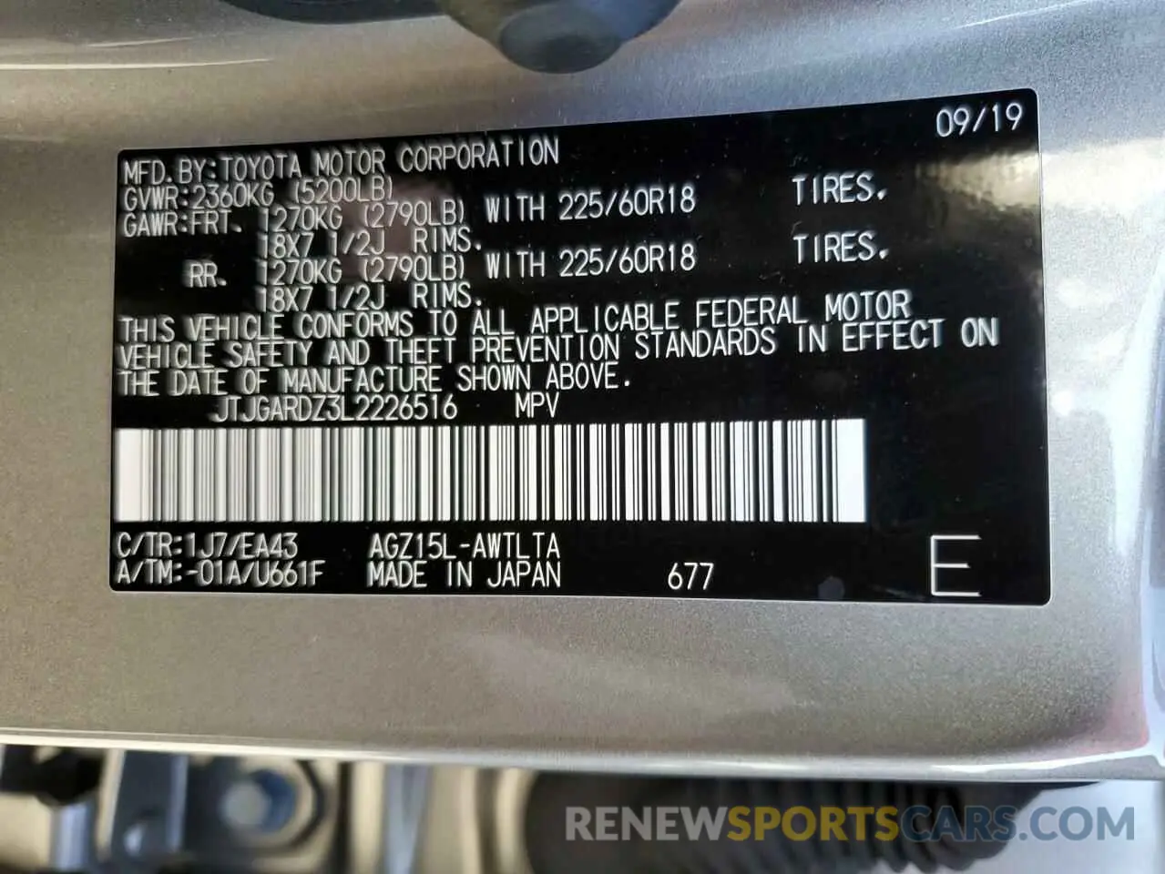 10 fotografías del automóvil dañado JTJGARDZ3L2226516 LEXUS NX 2020