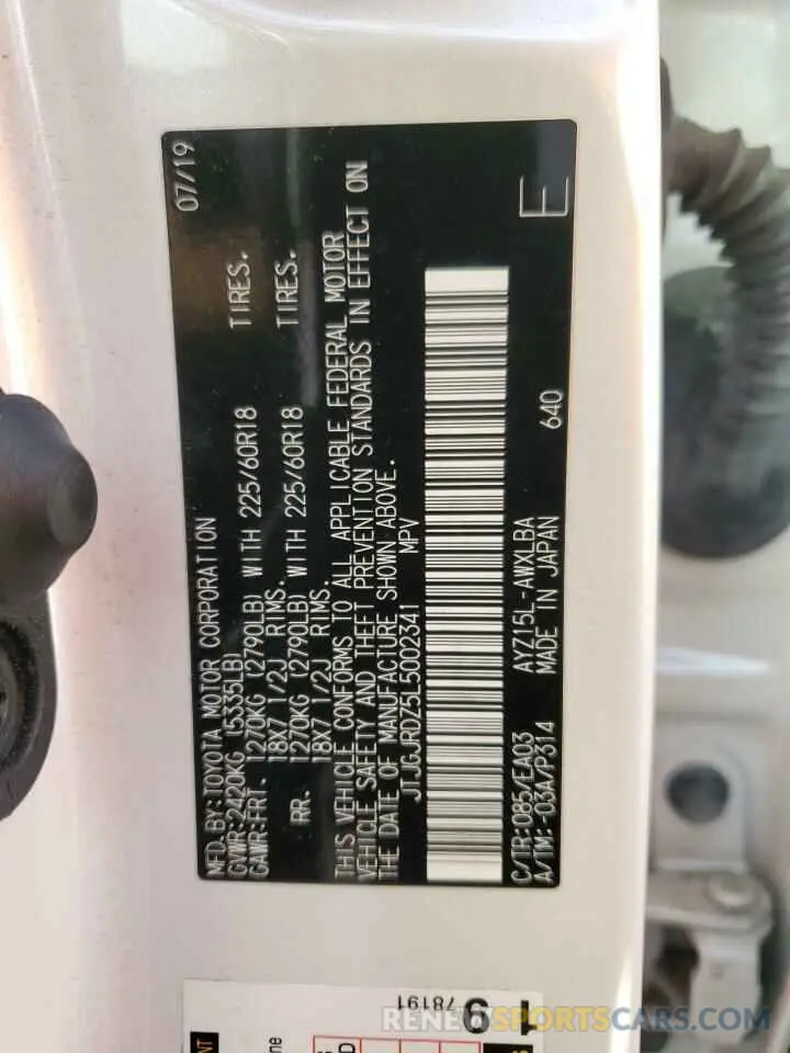 13 fotografías del automóvil dañado JTJGJRDZ5L5002341 LEXUS NX 2020