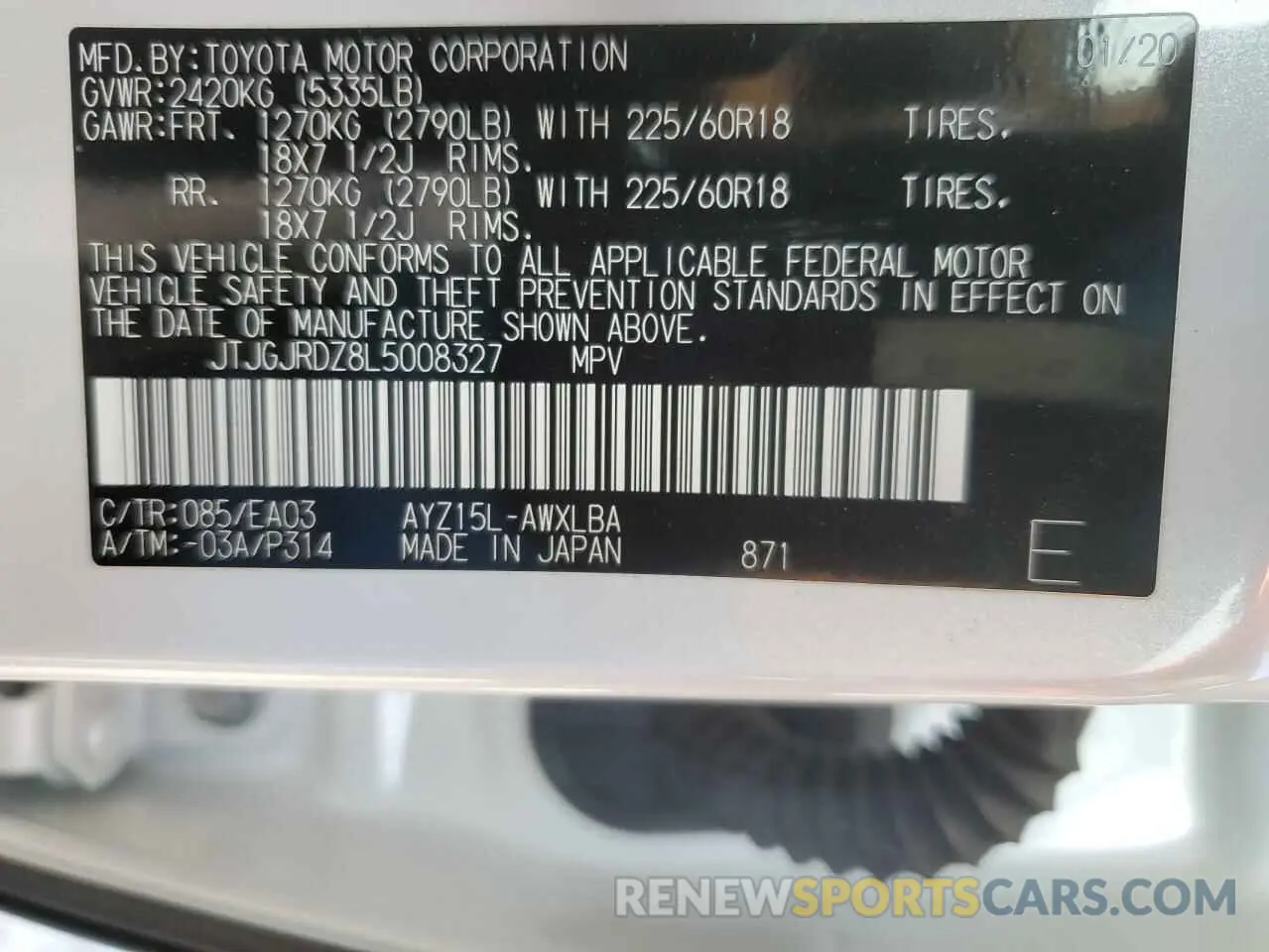 13 fotografías del automóvil dañado JTJGJRDZ8L5008327 LEXUS NX 2020
