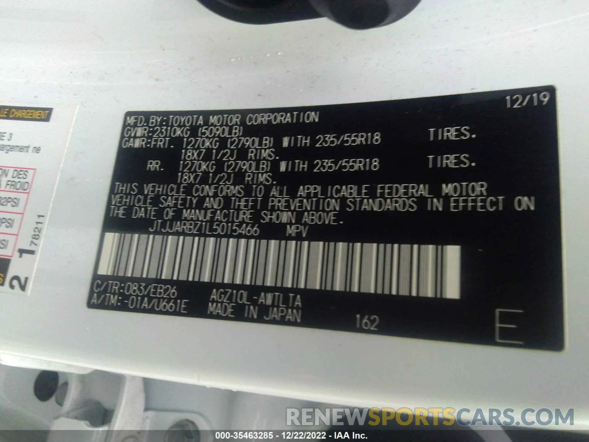 9 fotografías del automóvil dañado JTJJARBZ1L5015466 LEXUS NX 2020