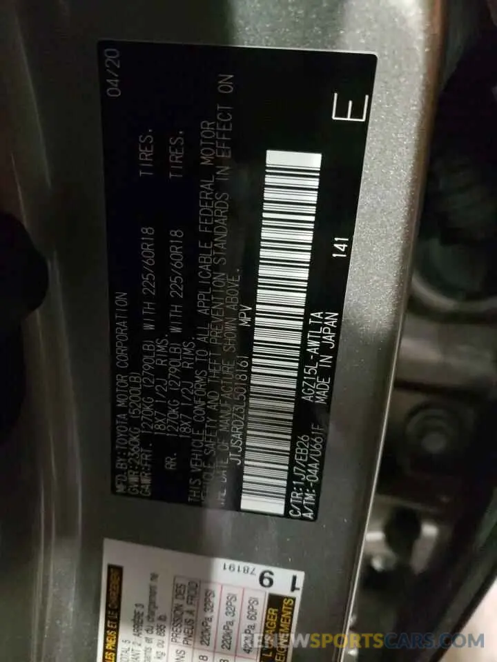 10 fotografías del automóvil dañado JTJSARDZ3L5018161 LEXUS NX 2020