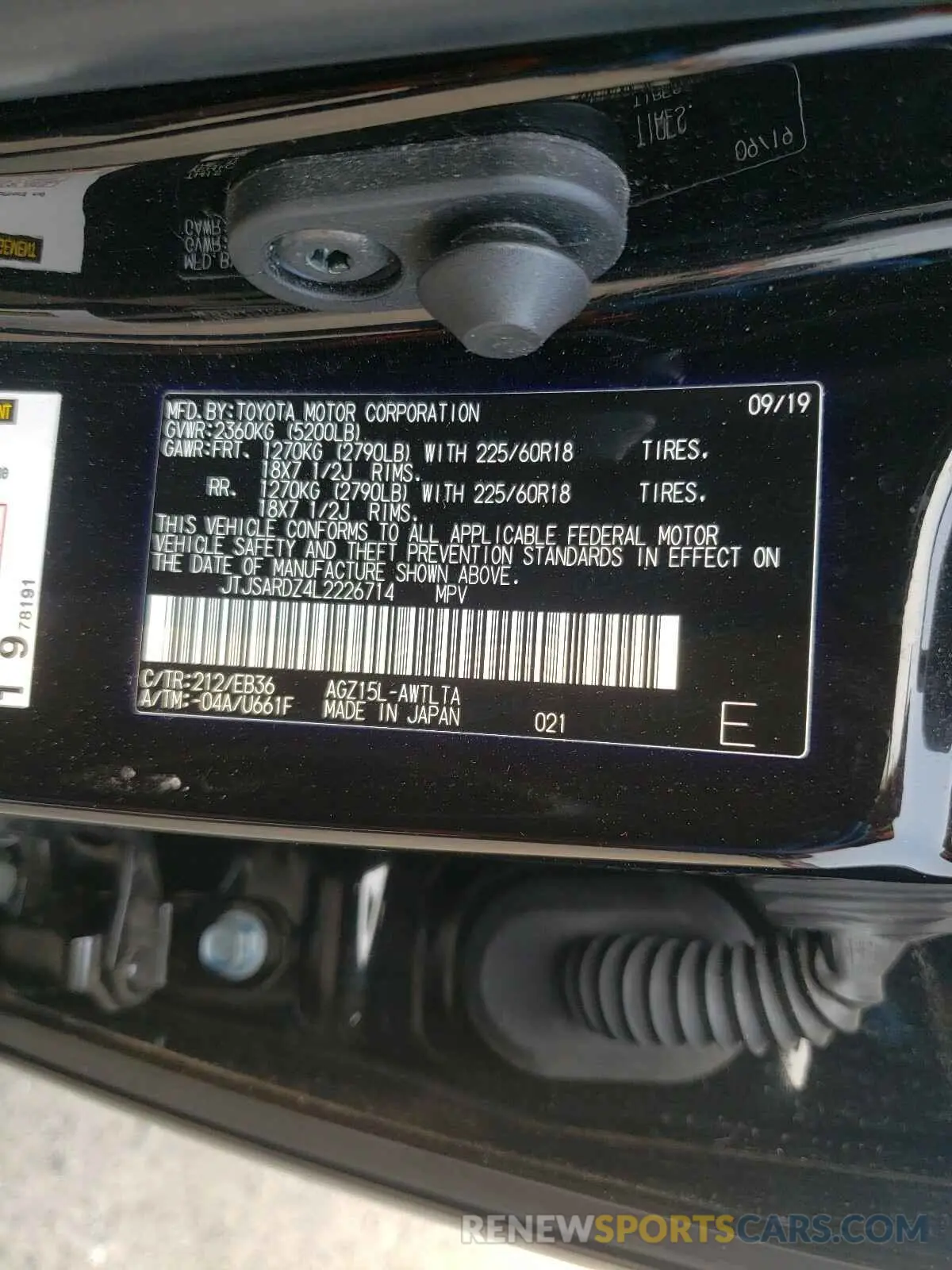 10 fotografías del automóvil dañado JTJSARDZ4L2226714 LEXUS NX 2020