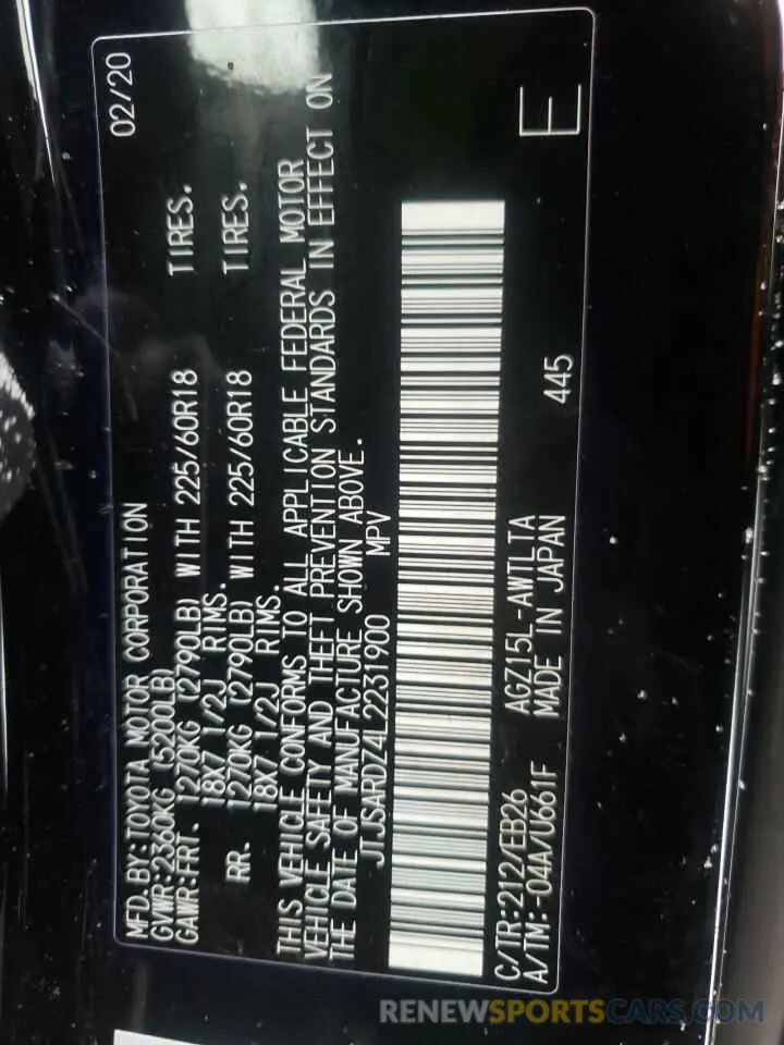 10 fotografías del automóvil dañado JTJSARDZ4L2231900 LEXUS NX 2020