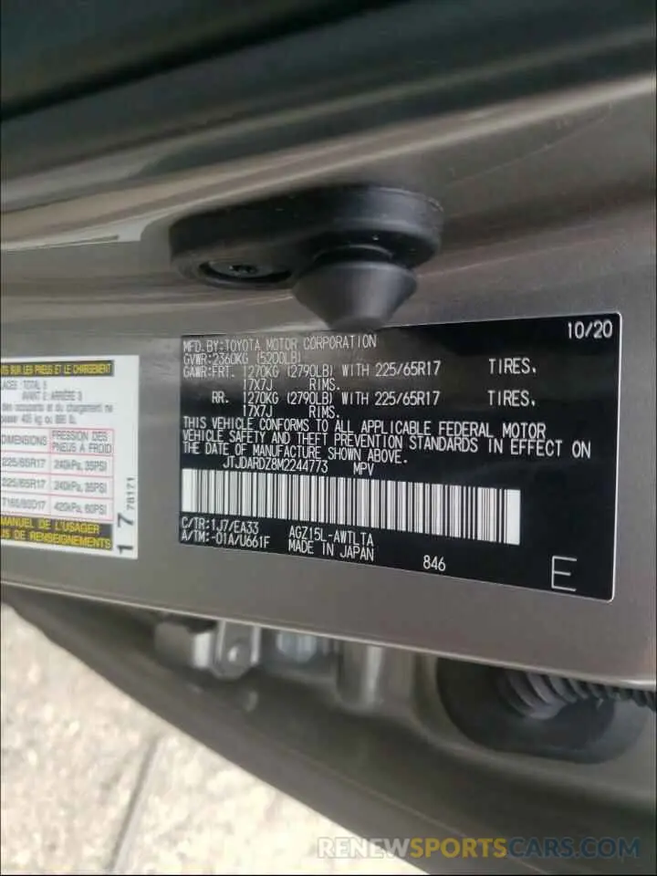 10 fotografías del automóvil dañado JTJDARDZ8M2244773 LEXUS NX 2021