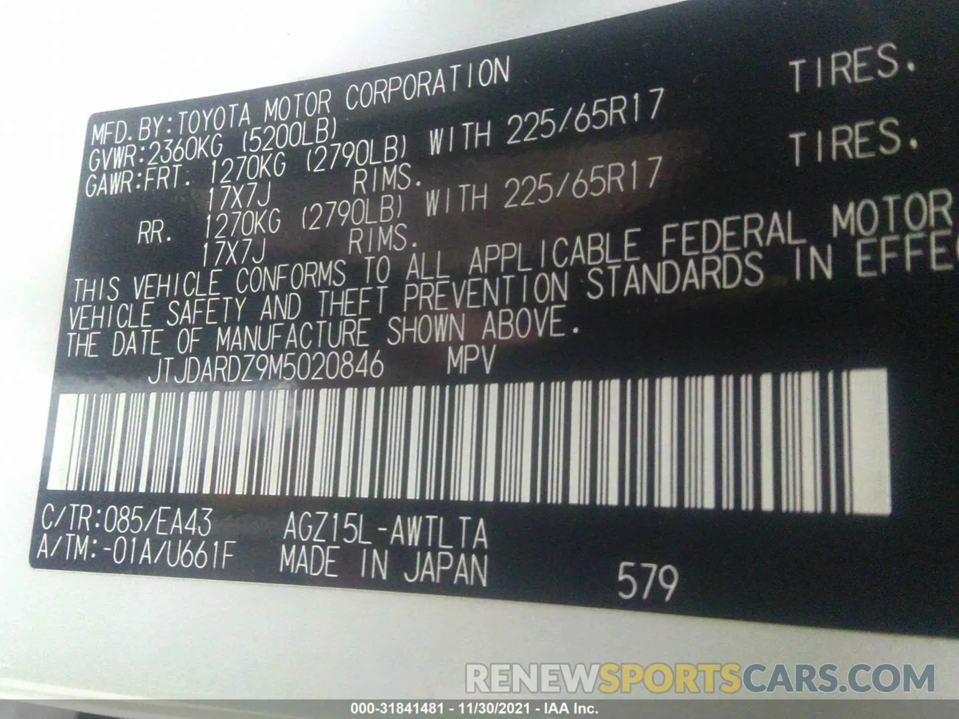 9 fotografías del automóvil dañado JTJDARDZ9M5020846 LEXUS NX 2021