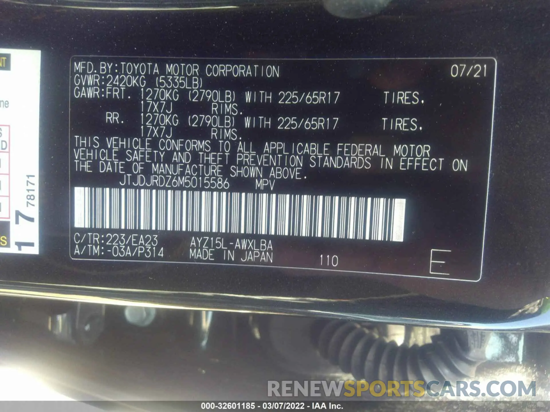 9 fotografías del automóvil dañado JTJDJRDZ6M5015586 LEXUS NX 2021