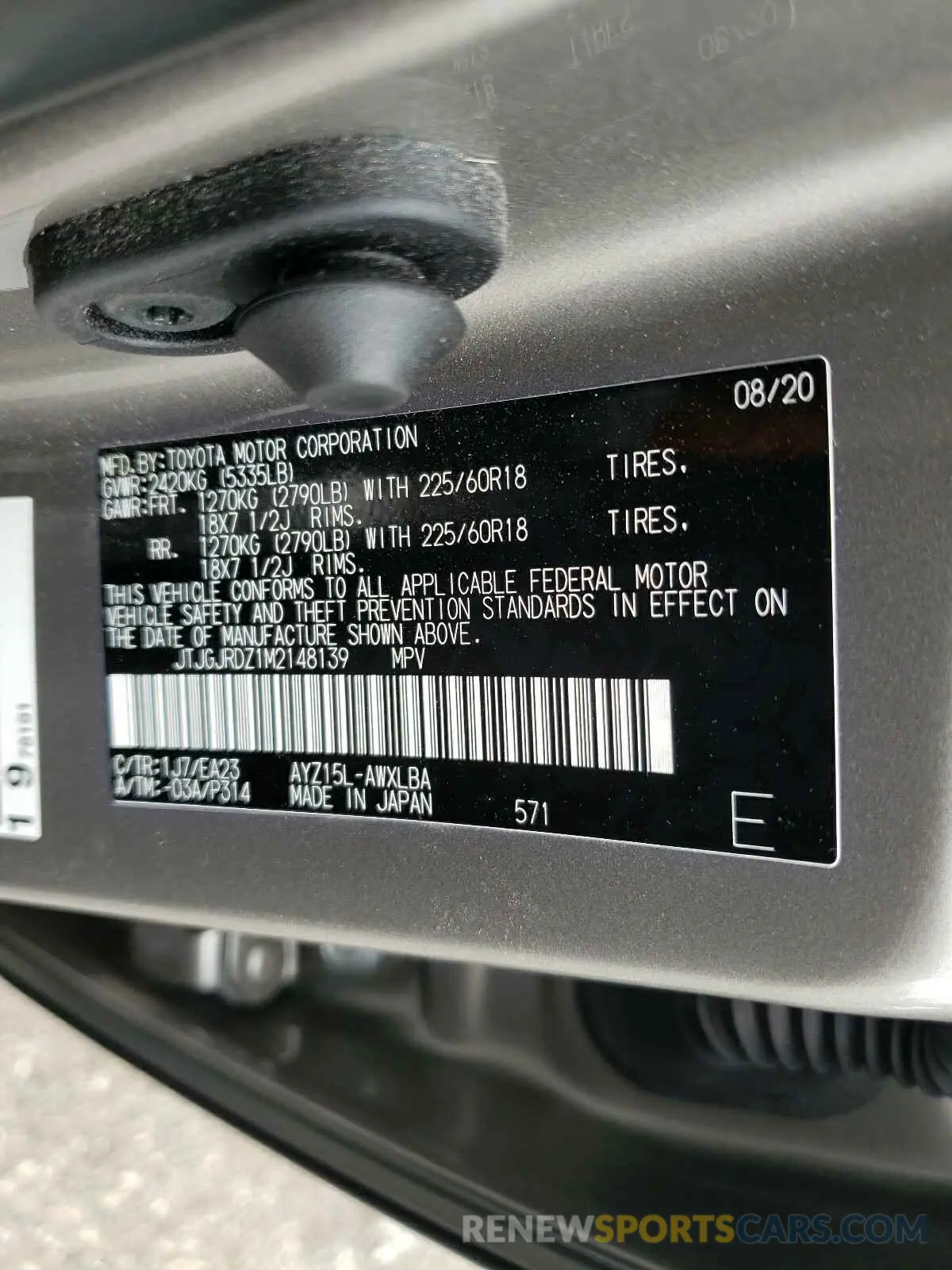10 fotografías del automóvil dañado JTJGJRDZ1M2148139 LEXUS NX 2021