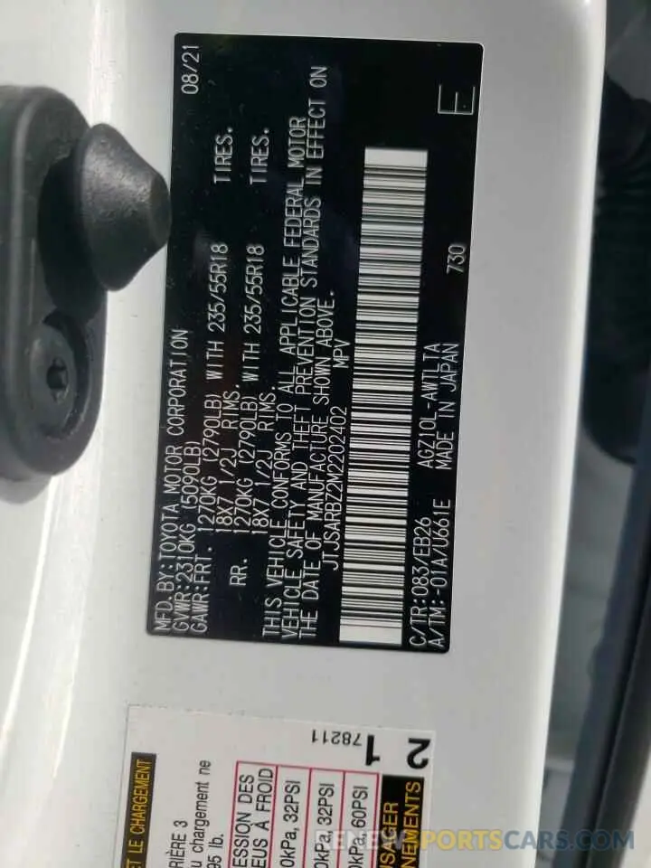 10 fotografías del automóvil dañado JTJSARBZ2M2202402 LEXUS NX 2021