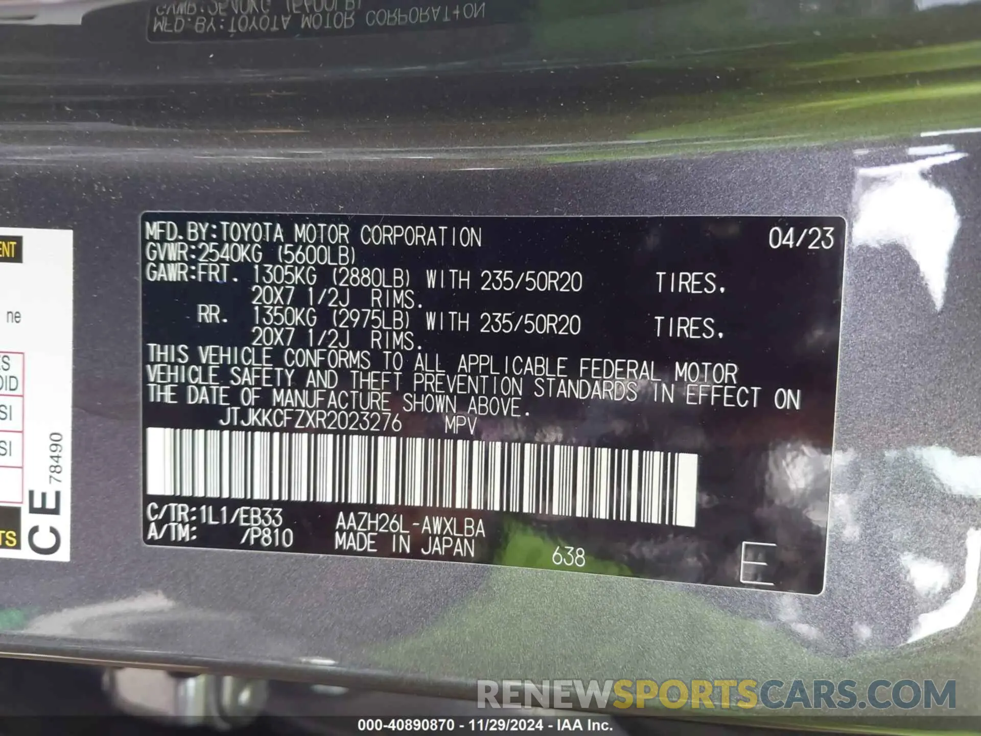9 fotografías del automóvil dañado JTJKKCFZXR2023276 LEXUS NX 2024