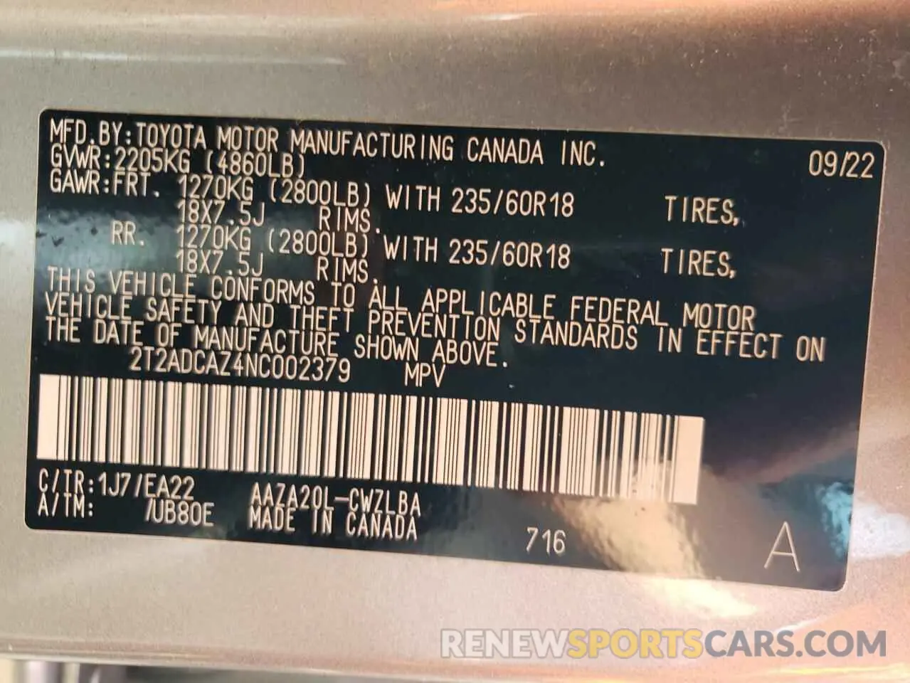 12 fotografías del automóvil dañado 2T2ADCAZ4NC002379 LEXUS NX 250 2022