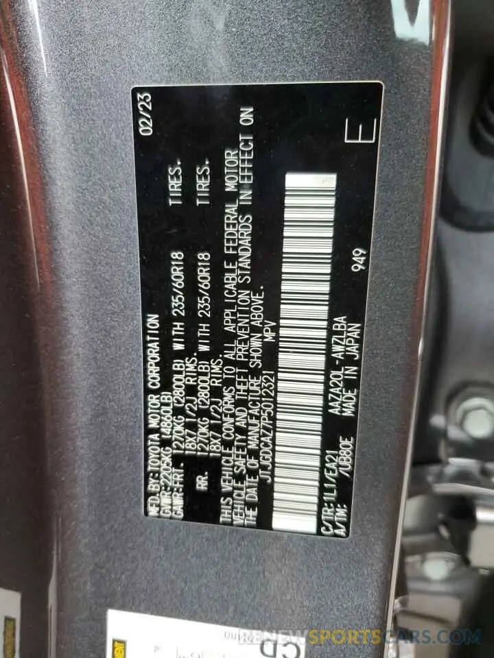 12 fotografías del automóvil dañado JTJGDCAZ7P5012321 LEXUS NX 250 2023