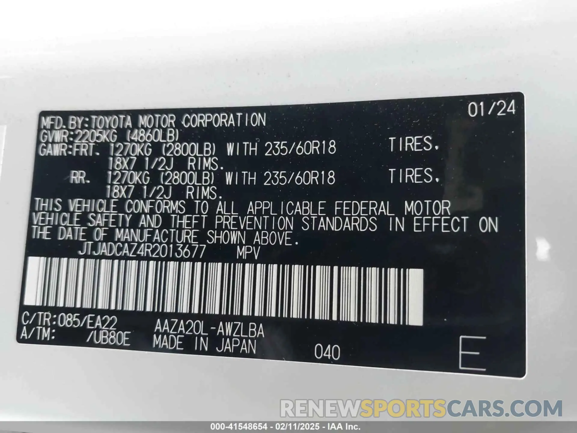 9 fotografías del automóvil dañado JTJADCAZ4R2013677 LEXUS NX 250 2024