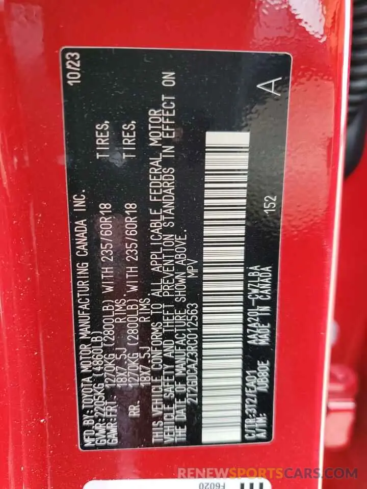 14 fotografías del automóvil dañado 2T2GDCAZ3RC012563 LEXUS NX 250 PRE 2024
