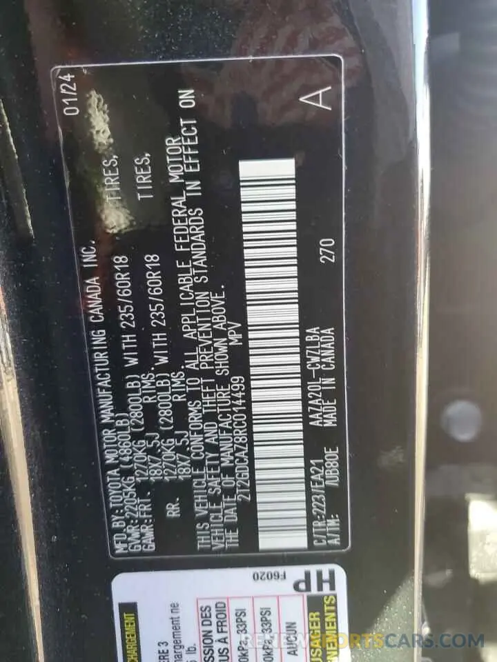 14 fotografías del automóvil dañado 2T2GDCAZ8RC014499 LEXUS NX 250 PRE 2024