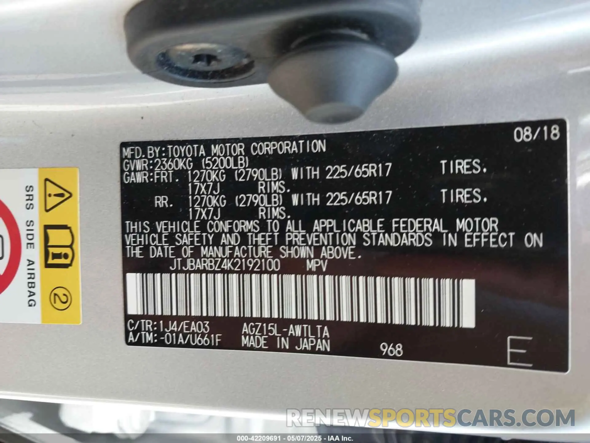 9 fotografías del automóvil dañado JTJBARBZ4K2192100 LEXUS NX 300 2019