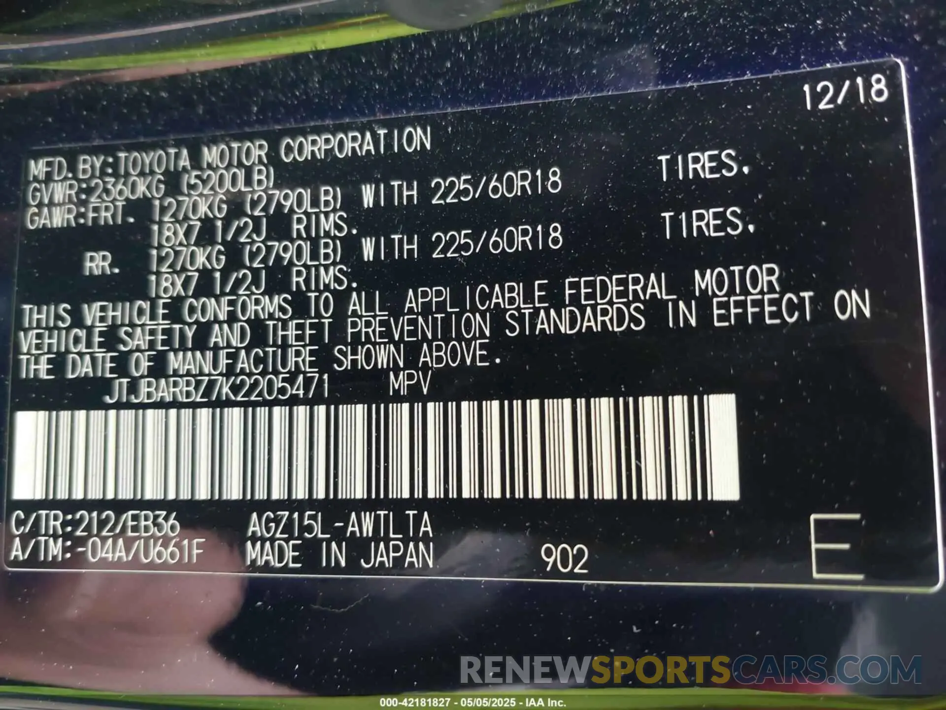 9 fotografías del automóvil dañado JTJBARBZ7K2205471 LEXUS NX 300 2019