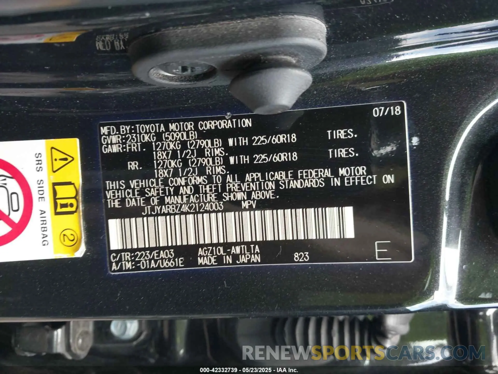 9 fotografías del automóvil dañado JTJYARBZ4K2124003 LEXUS NX 300 2019