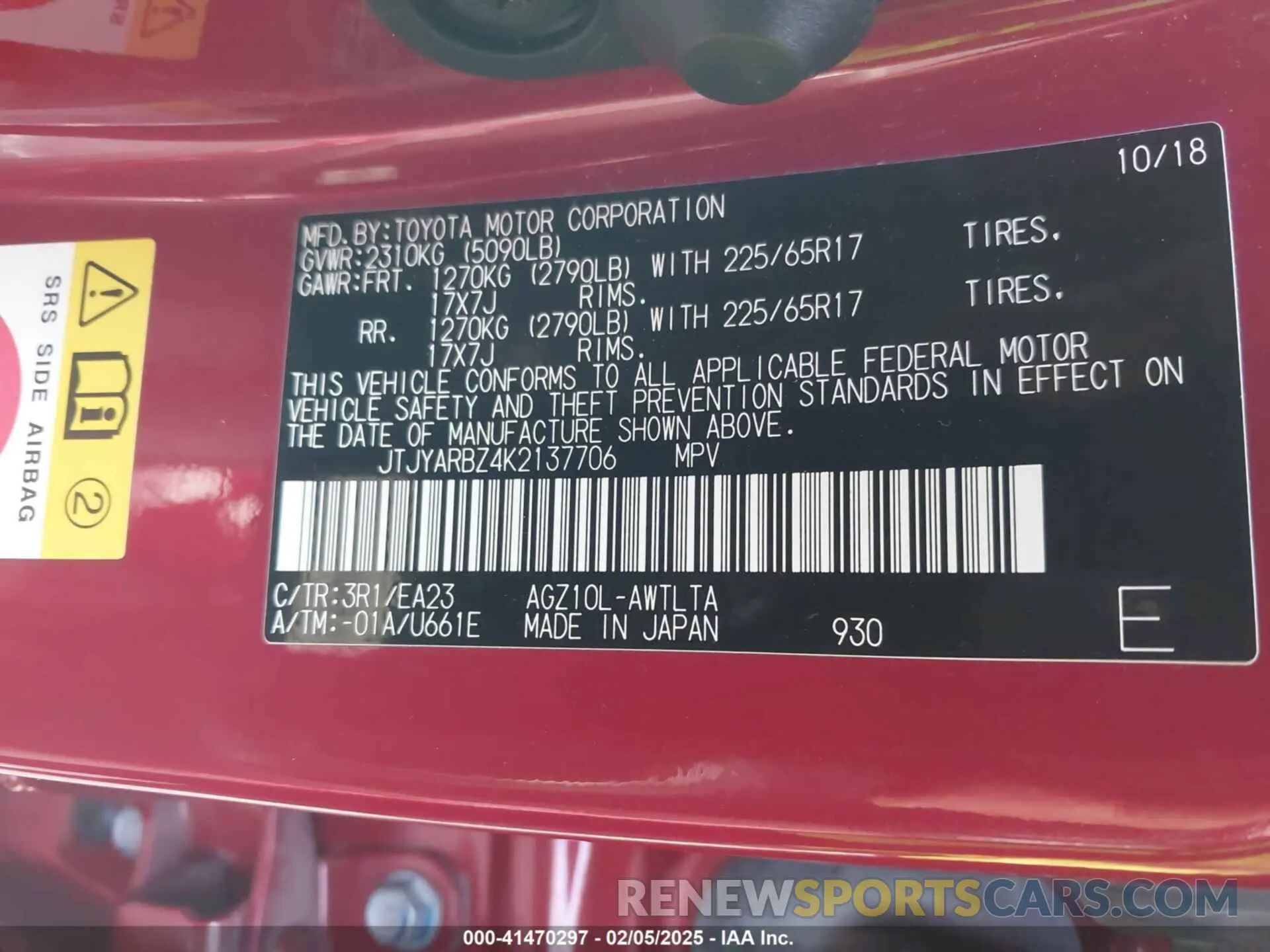 9 fotografías del automóvil dañado JTJYARBZ4K2137706 LEXUS NX 300 2019