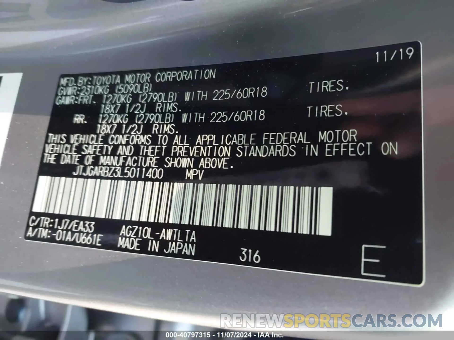 9 fotografías del automóvil dañado JTJGARBZ3L5011400 LEXUS NX 300 2020