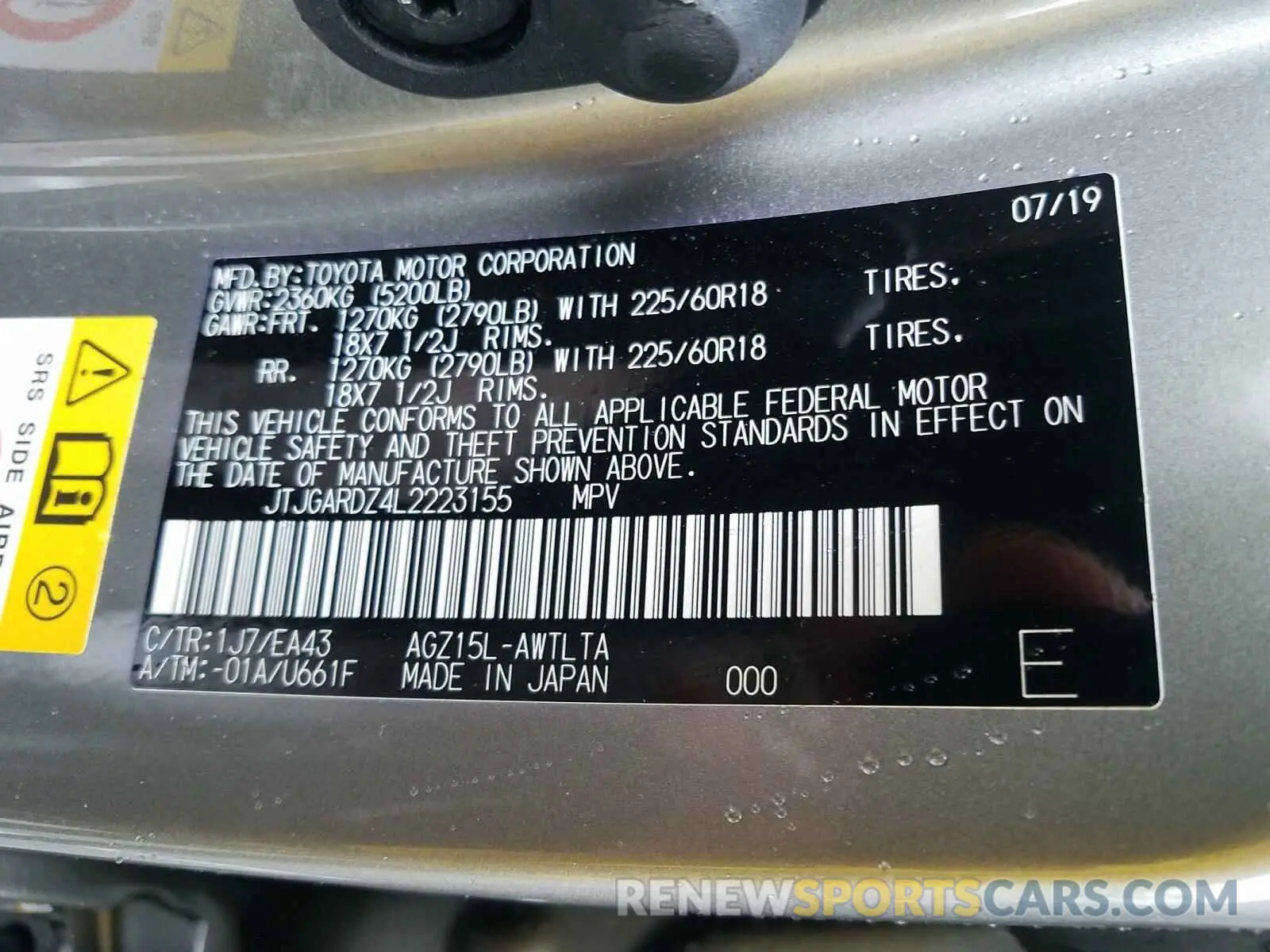 10 fotografías del automóvil dañado JTJGARDZ4L2223155 LEXUS NX 300 2020