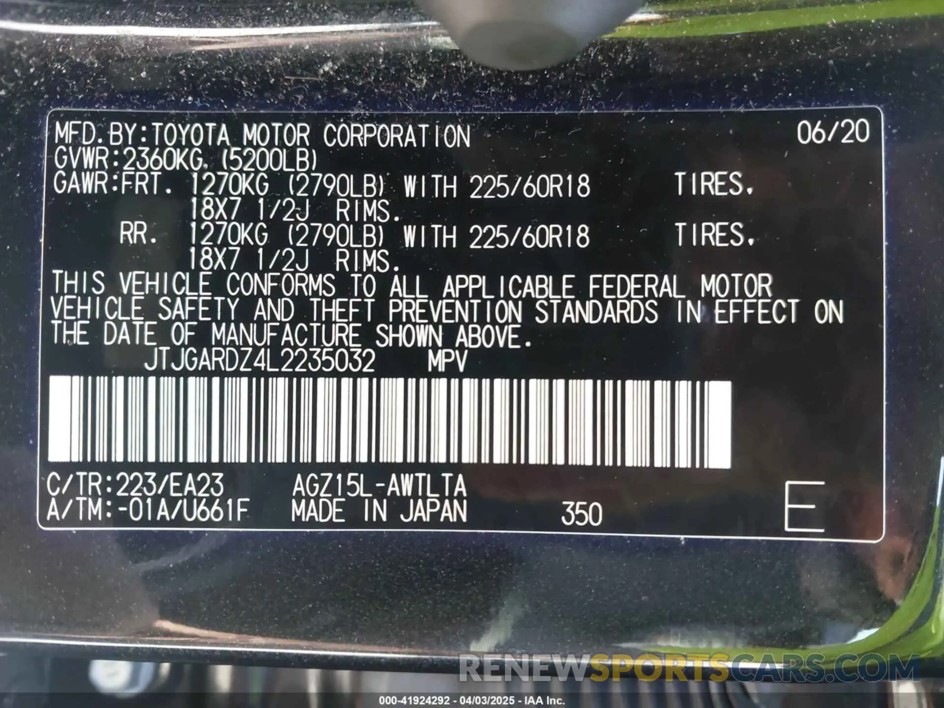 9 fotografías del automóvil dañado JTJGARDZ4L2235032 LEXUS NX 300 2020