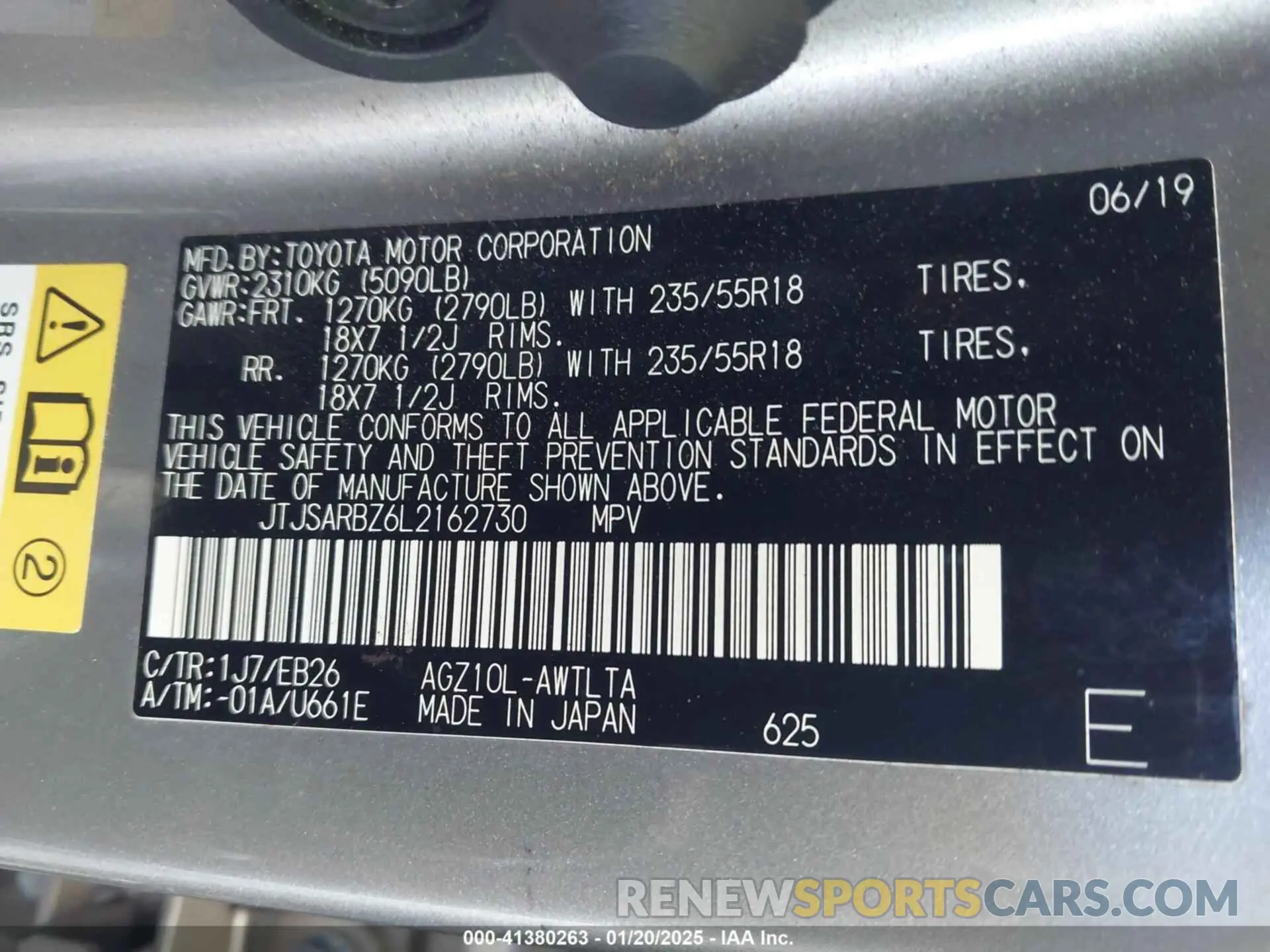 9 fotografías del automóvil dañado JTJSARBZ6L2162730 LEXUS NX 300 2020